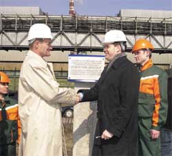 The official ceremony of opening Severgal JV. Francis Mer, co-chairman of the Board of Directors of Arcelor and Alexei Mordashov, general director of Severstal JSC