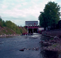 Nizhny Tagil Dam, Veshnyashy Cut (Dam: constructed in 1720, reconstructed in 1928). View from bridge